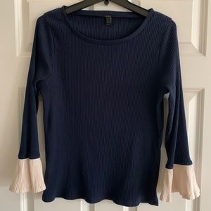 JCrew Ribbed Contrast Ruffle Sleeve Top